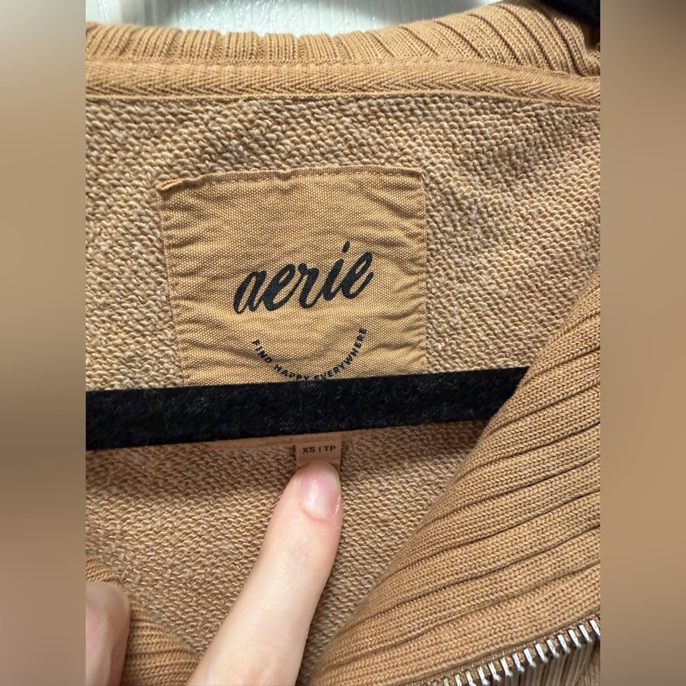 aerie Zip-Neck Sweater in Camel - Picture 3 of 3